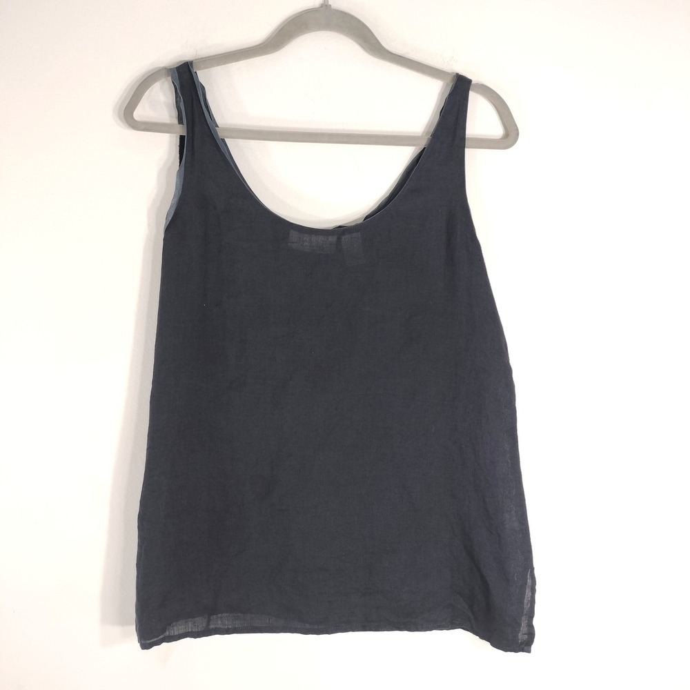Dana B & Karen Navy Blue Tank Top; 100% Linen Sleeveless Scoop Neck